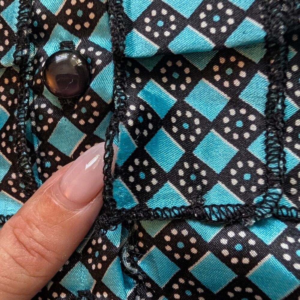 heart soul teal geometric satin belted blouse - Picture 5 of 5